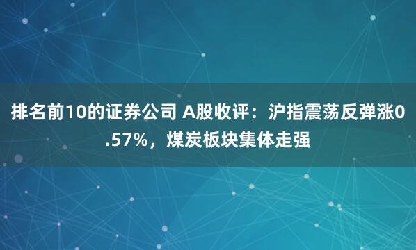 排名前10的证券公司 A股收评：沪指震荡反弹涨0.57%，煤炭板块集体走强